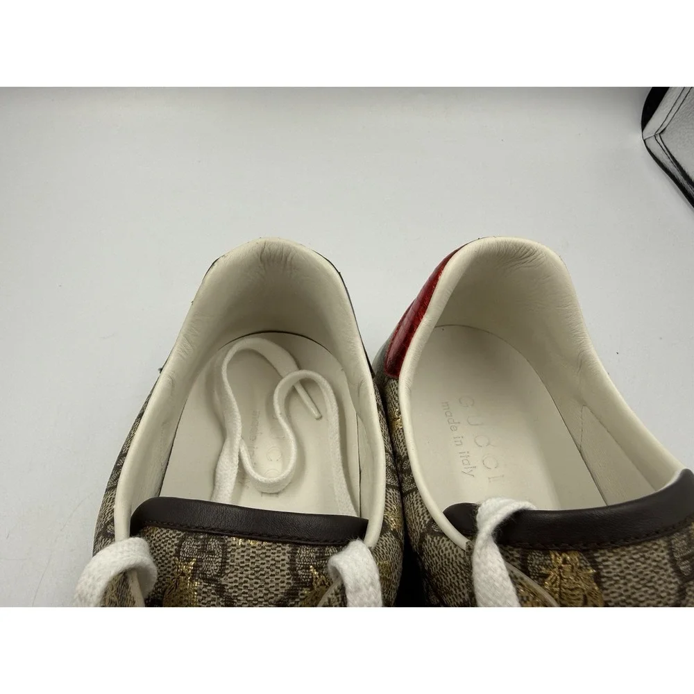 Gucci Ace Men's Sneakers GG Supreme Monogram Gold Bees Size Gucci 10 US 11 11.5